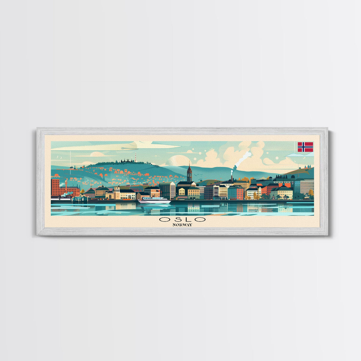 Oslo Norway Travel Art, City Art, Framed Canvas Print or Metal Wall Art, Europe Travel Poster, Panoramic Wall Art, Extra Wide Wall Art