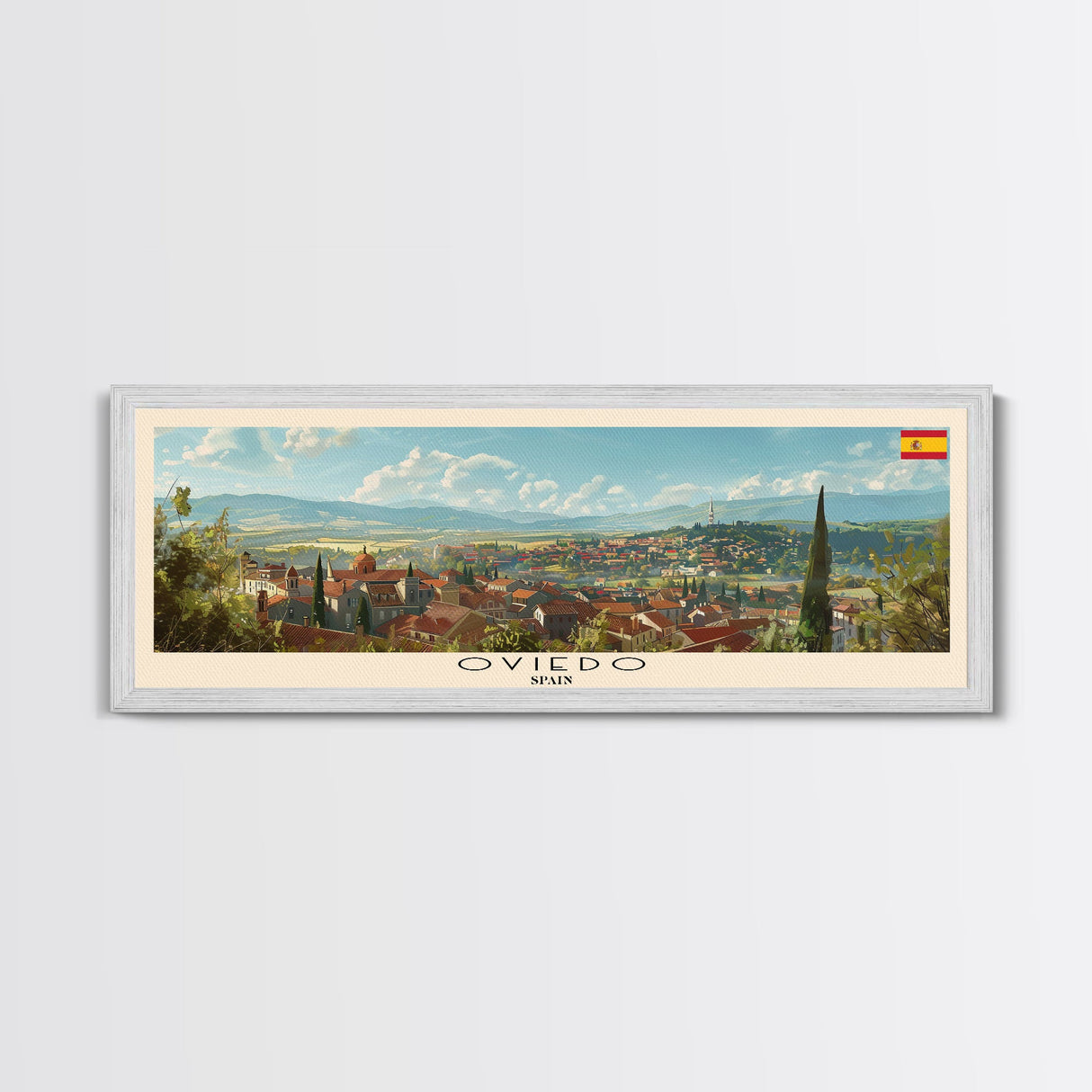 Oviedo Spain Travel Art, City Art, Framed Canvas Print or Metal Wall Art, Europe Travel Poster, Panoramic Wall Art, Extra Wide Wall Art