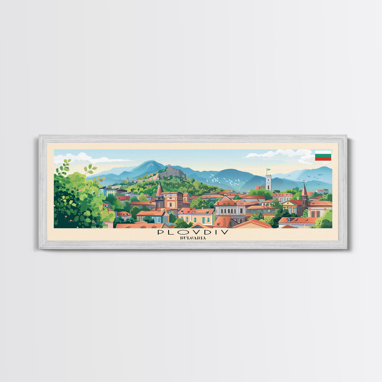 Plovdiv Bulgaria Travel Art, City Art, Framed Canvas Print or Metal Wall Art, Europe Travel Poster, Panoramic Wall Art, Extra Wide Wall Art