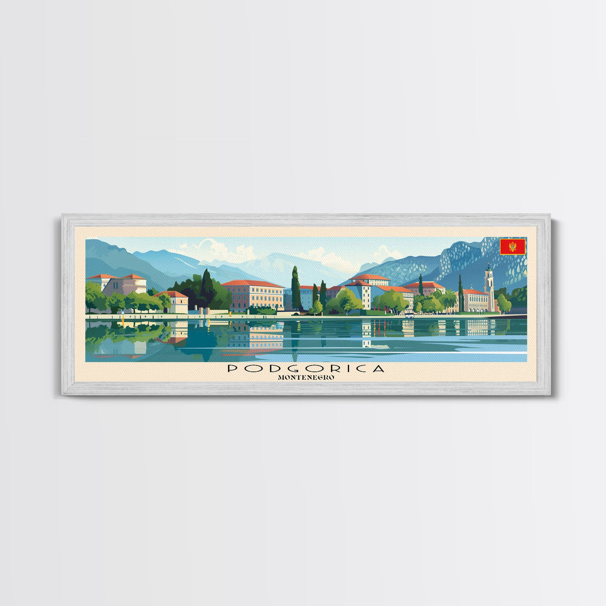 Podgorica Montenegro Travel Art, City Art, Framed Canvas Print or Metal Wall Art, Europe Travel Poster, Panoramic Wall Art, Extra Wide Wall Art