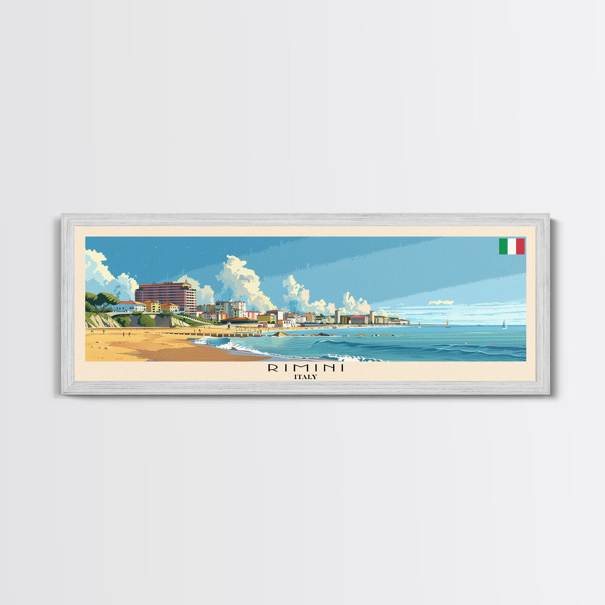 Rimini Italy Travel Art, City Art, Framed Canvas Print or Metal Wall Art, Europe Travel Poster, Panoramic Wall Art, Extra Wide Wall Art