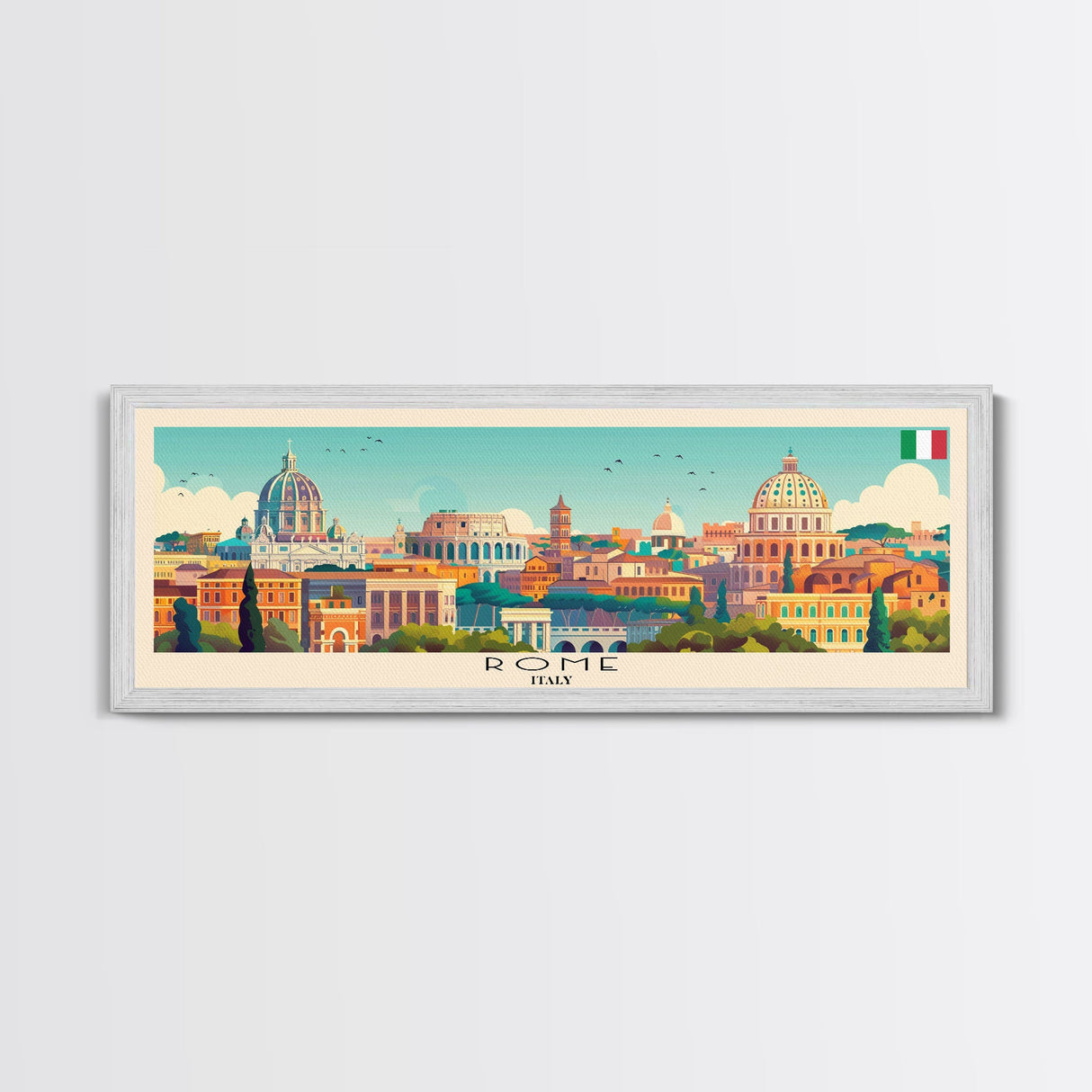 Rome Italy Travel Print Wall Art, Panoramic City Art, Travel Art, Wall Decor, Vacation Gift, Framed Canvas Print Or Metal Art