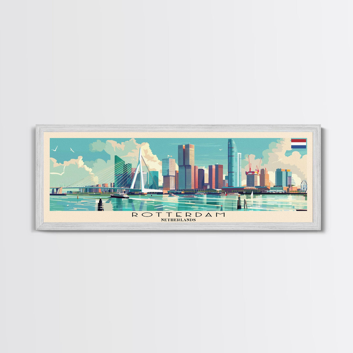 Rotterdam Netherlands Wall Art, Panoramic Travel Poster, Panoramic Framed Canvas Print, City Wall Art, Wall Hanging Home Decor, Travel Art