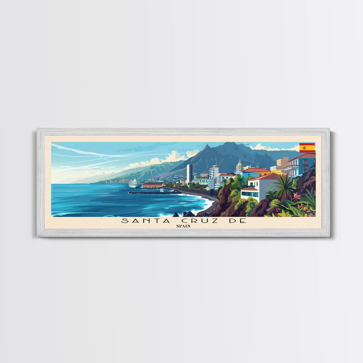 Santa Cruz Tenerife Spain Wall Art, Panoramic Travel Poster, Panoramic Framed Canvas Print, City Wall Art, Wall Hanging Home Decor, Travel Art