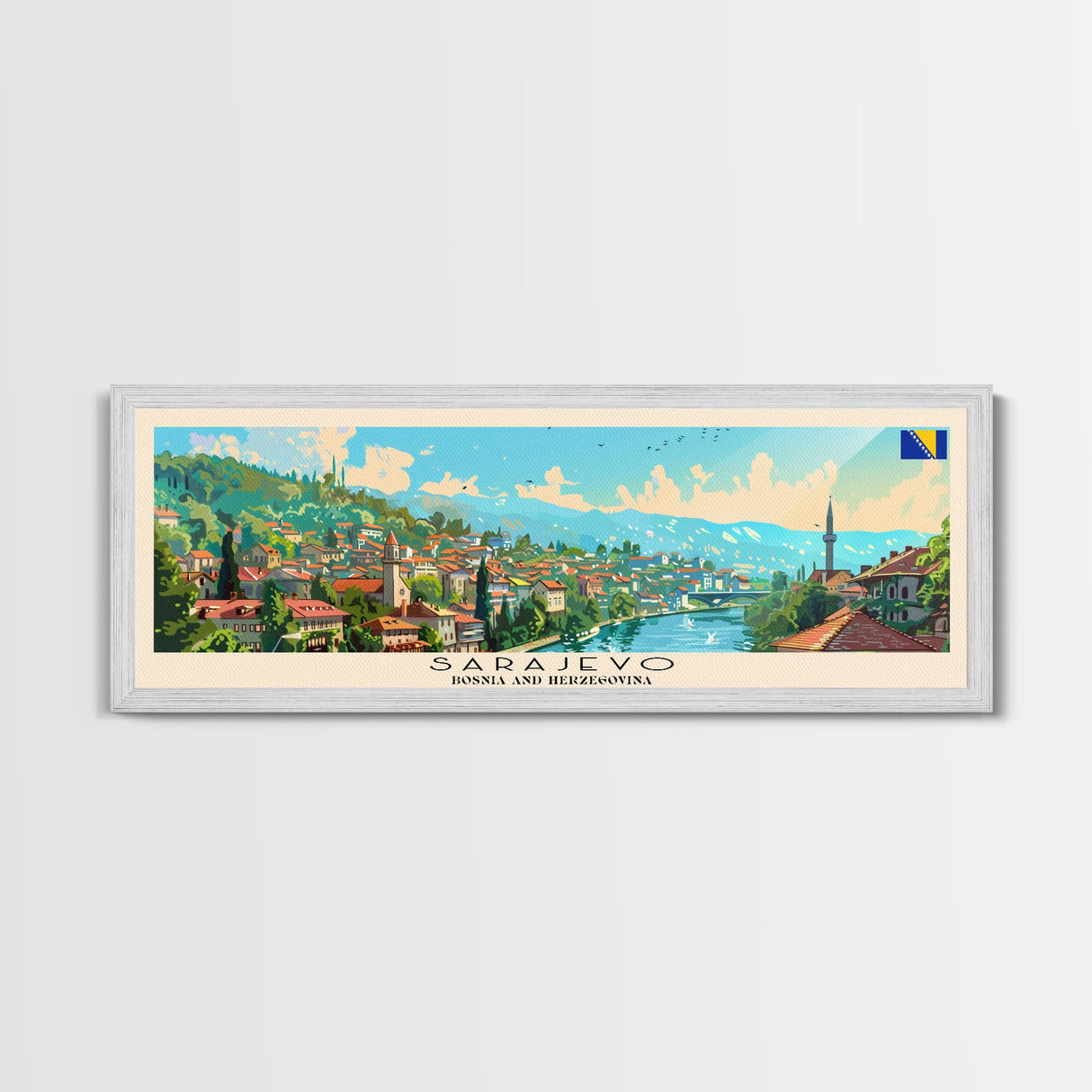 Sarajevo Bosnia Travel Art, City Art, Framed Canvas Print or Metal Wall Art, Europe Travel Poster, Panoramic Wall Art, Extra Wide Wall Art