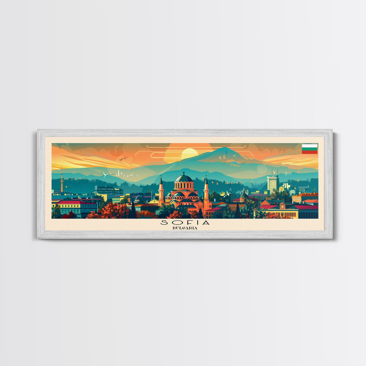 Sofia Bulgaria  Wall Art, Panoramic Travel Poster, Panoramic Framed Canvas Print, City Wall Art, Wall Hanging Home Decor, Travel Art