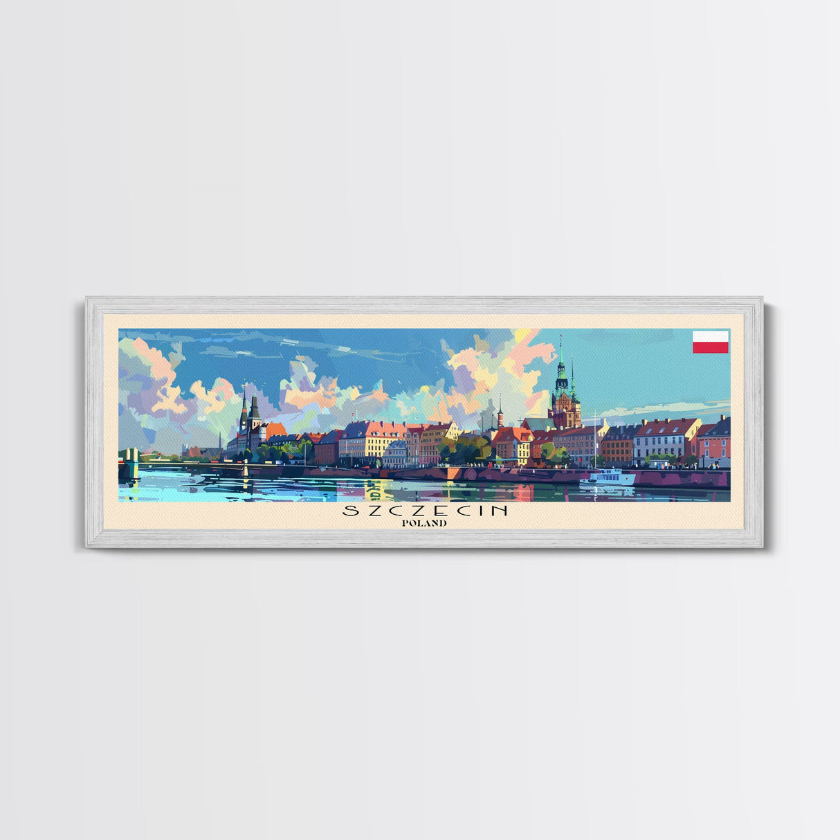 Szczecin Poland Travel Print Wall Art, Panoramic City Art, Travel Art, Wall Decor, Vacation Gift, Framed Canvas Print Or Metal Art