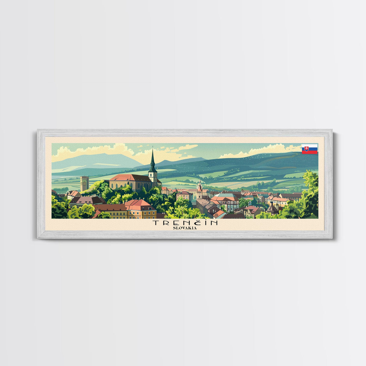 Trencin Slovakia Travel Art, City Art, Framed Canvas Print or Metal Wall Art, Europe Travel Poster, Panoramic Wall Art, Extra Wide Wall Art