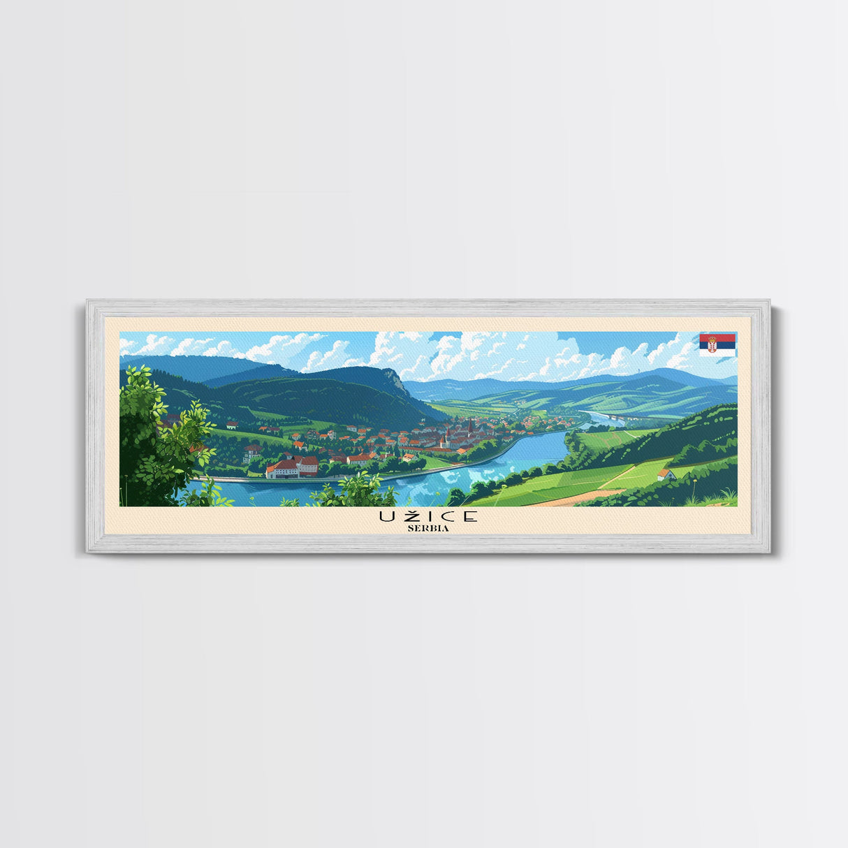 Uzice Serbia Travel Print Wall Art, Panoramic City Art, Travel Art, Wall Decor, Vacation Gift, Framed Canvas Print Or Metal Art