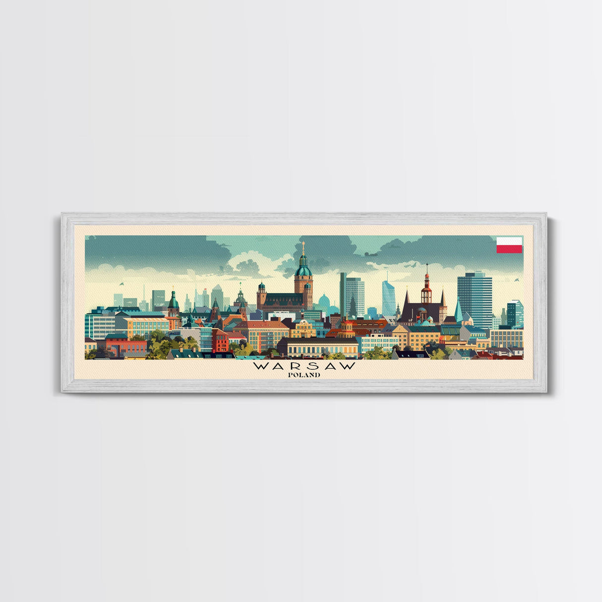 Warsaw Poland Travel Art, City Art, Framed Canvas Print or Metal Wall Art, Europe Travel Poster, Panoramic Wall Art, Extra Wide Wall Art