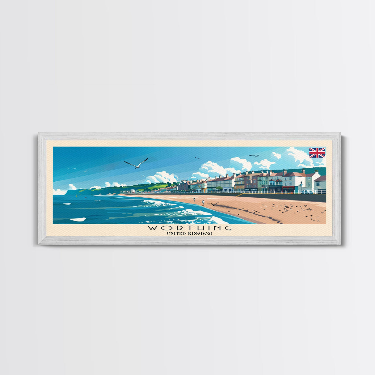 Worthing United Kingdom Wall Art, Panoramic Travel Poster, Panoramic Framed Canvas Print, City Wall Art, Wall Hanging Home Decor, Travel Art