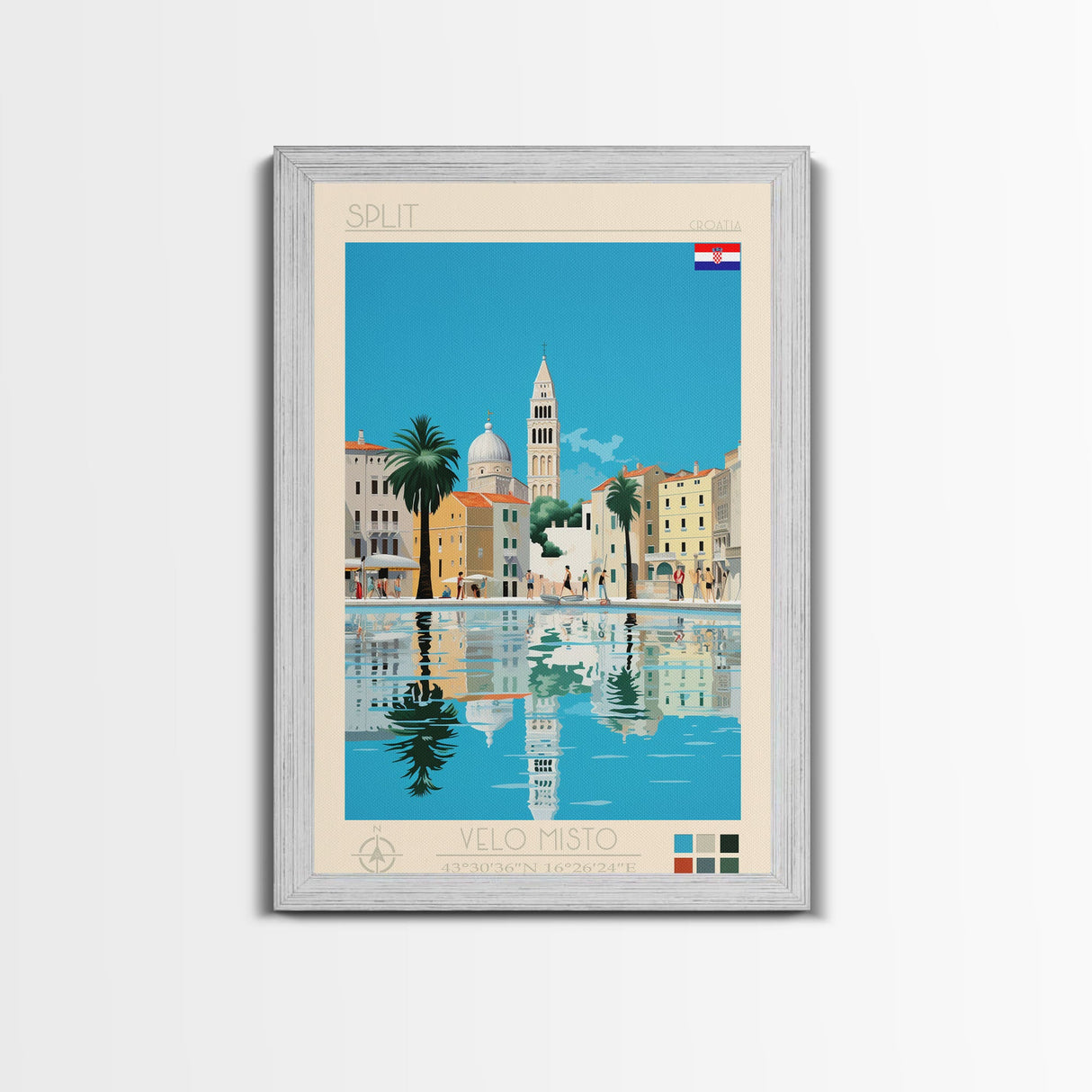 Split Croatia Travel Poster Framed Canvas Print, Midcentury Modern Art, Pop Art Wall Decor, Home Decor, Bedroom Art