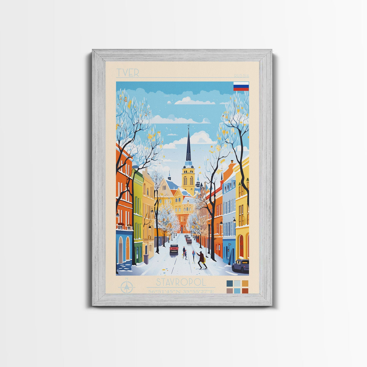 Tver Russia Travel Poster Framed Canvas Print, Midcentury Modern Art, Pop Art Wall Decor, Living Room Art, Home Decoration