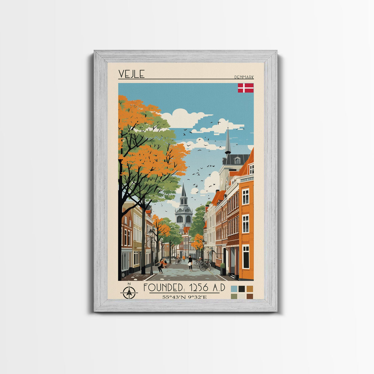 Vejle Denmark Travel Poster Framed Canvas Print, Midcentury Modern Art, Pop Art Wall Decor, Living Room Art, Vacation Gift