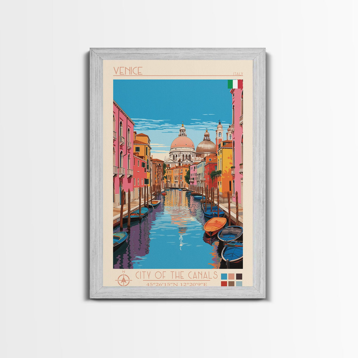 Venice Italy Travel Poster Framed Canvas Print, Midcentury Modern Art, Pop Art Wall Decor, Living Room Art, Vacation Gift