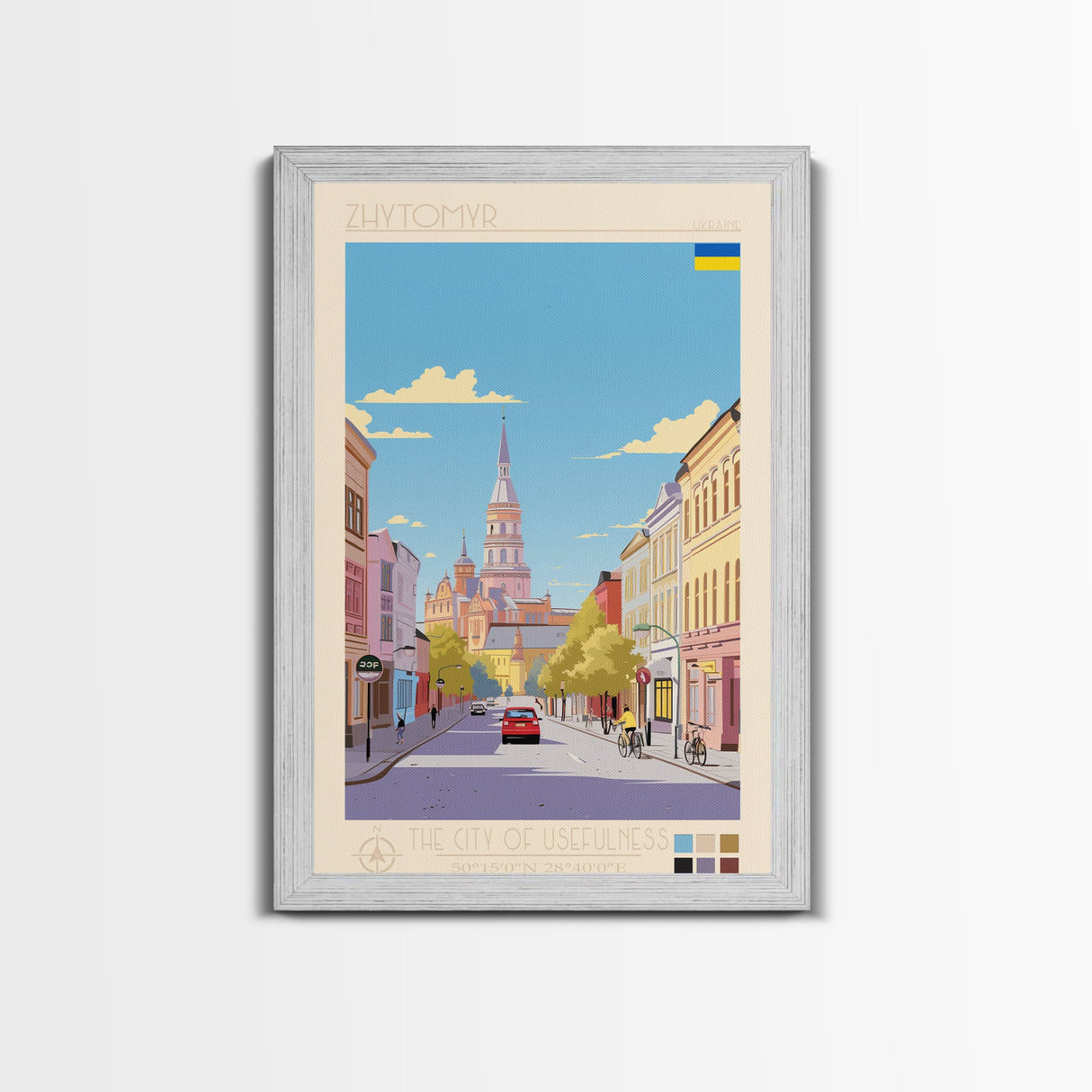 Zhytomyr Ukraine Travel Poster Framed Canvas Print, Midcentury Modern Art, Pop Art Wall Decor, Living Room Art, Home Decoration