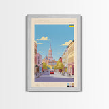 Zhytomyr Ukraine Travel Poster Framed Canvas Print, Midcentury Modern Art, Pop Art Wall Decor, Living Room Art, Home Decoration