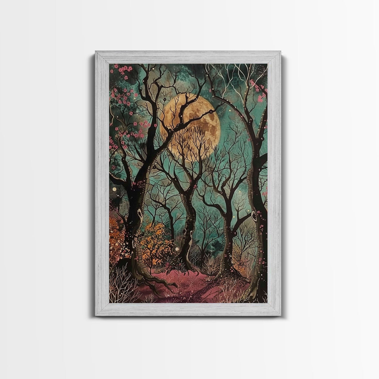 Witchy Woodland Path Framed Canvas Print, Halloween Enchanted Forest Art, Spooky, Haunted Path Decor, Mystical Artwork, Framed Canvas Print