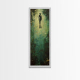 Abstract Canvas Painting of Underwater Diver, Modern Framed Wall Art, Dark Wall Art for Living Room, Tall and Narrow Wall Art Print