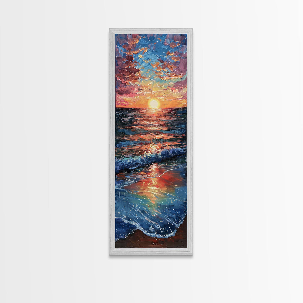 Ocean Sunset Canvas Print - Framed Canvas Print, Skinny Tall Art, Coastal Landscape Wall Art, Living Room Decor, Sunset Painting for Home