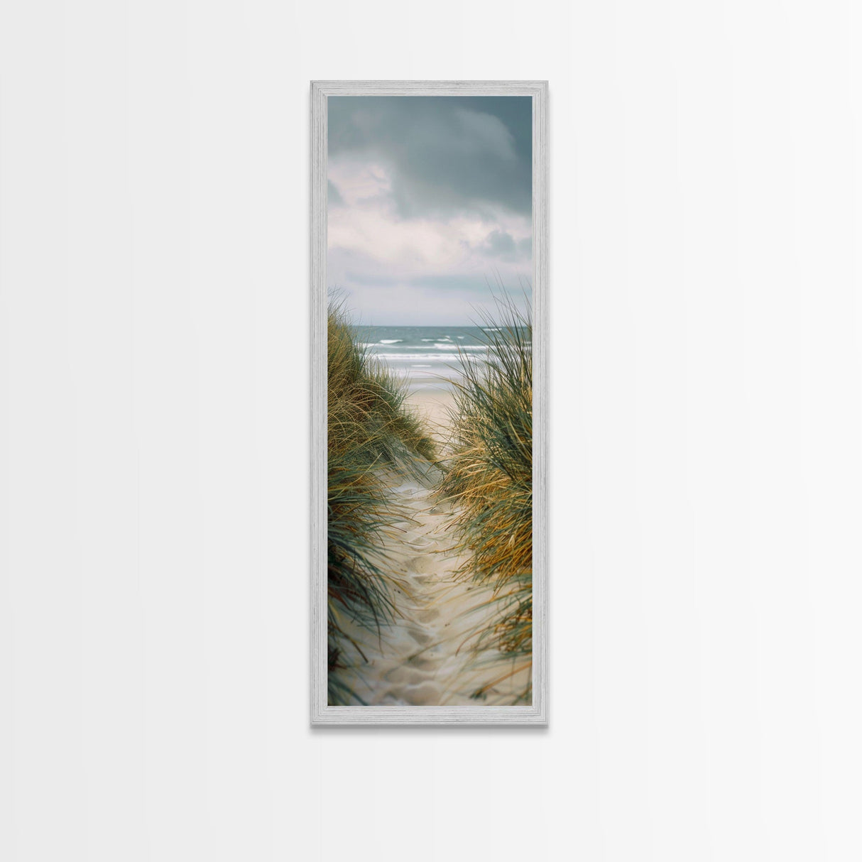 Beach Pathway to Ocean View - Framed Canvas Print, Skinny Tall Art, Coastal Landscape Art, Wall Art for Living Room, Bedroom Decor, Beach Art