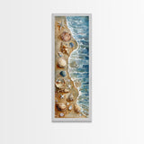 Seashells and Starfish Beach Art - Framed Canvas Print, Skinny Tall Art, Coastal Wall Art, Living Room Decor, Bedroom Art, Seashell Painting