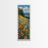 Wildflowers In Bloom, Framed Canvas Print, Skinny Panoramic Landscape Painting, Beautiful Wall Art, Gift Idea For Her, Housewarming