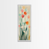 Abstract Tulips, Pastel Colors, Japanese Art, Skinny Art, Tall Art, Framed Canvas Print, Ukiyo-e Style