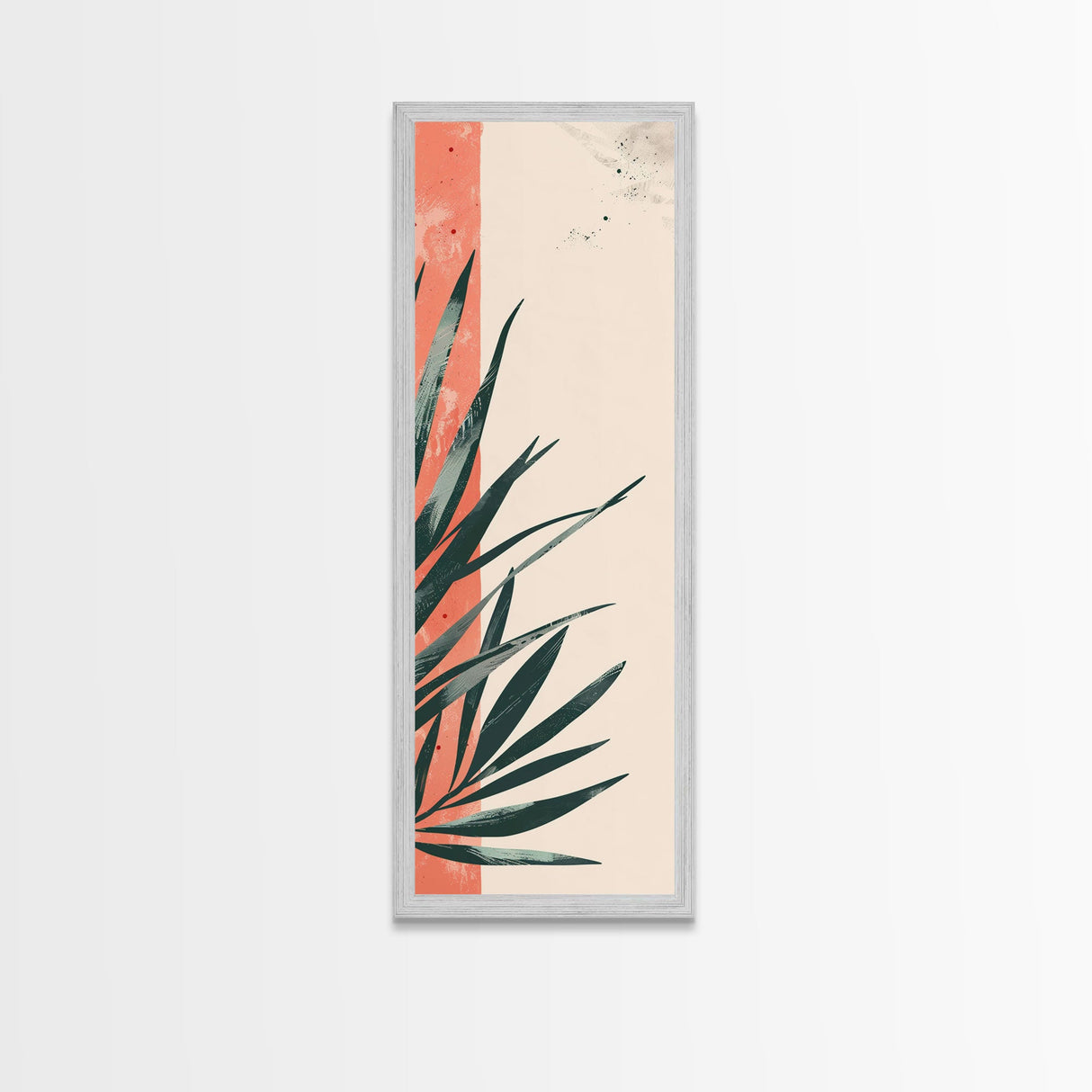 Skinny Art Abstract Greenery In Japanese Style Wood Block Print Subtle Tones On Framed Canvas Print, Tall Art Ukiyo-e