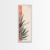 Skinny Art Abstract Greenery In Japanese Style Wood Block Print Subtle Tones On Framed Canvas Print, Tall Art Ukiyo-e