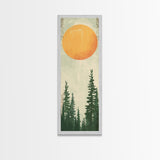 Abstract Sun Over Forest Silhouette Earth Tones Skinny Art Tall Art Framed Canvas Print Japanese Style Art Ukiyo-e Art Wood Block Print Minimalist