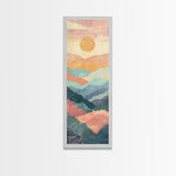 Abstract Sunset Over Rolling Hills, Japanese Art-Inspired Tall Framed Canvas Print for Wall Art