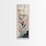 Tall Stemmed Wildflowers Abstract Background Japanese Style Tall Skinny Framed Canvas Print Wall Art