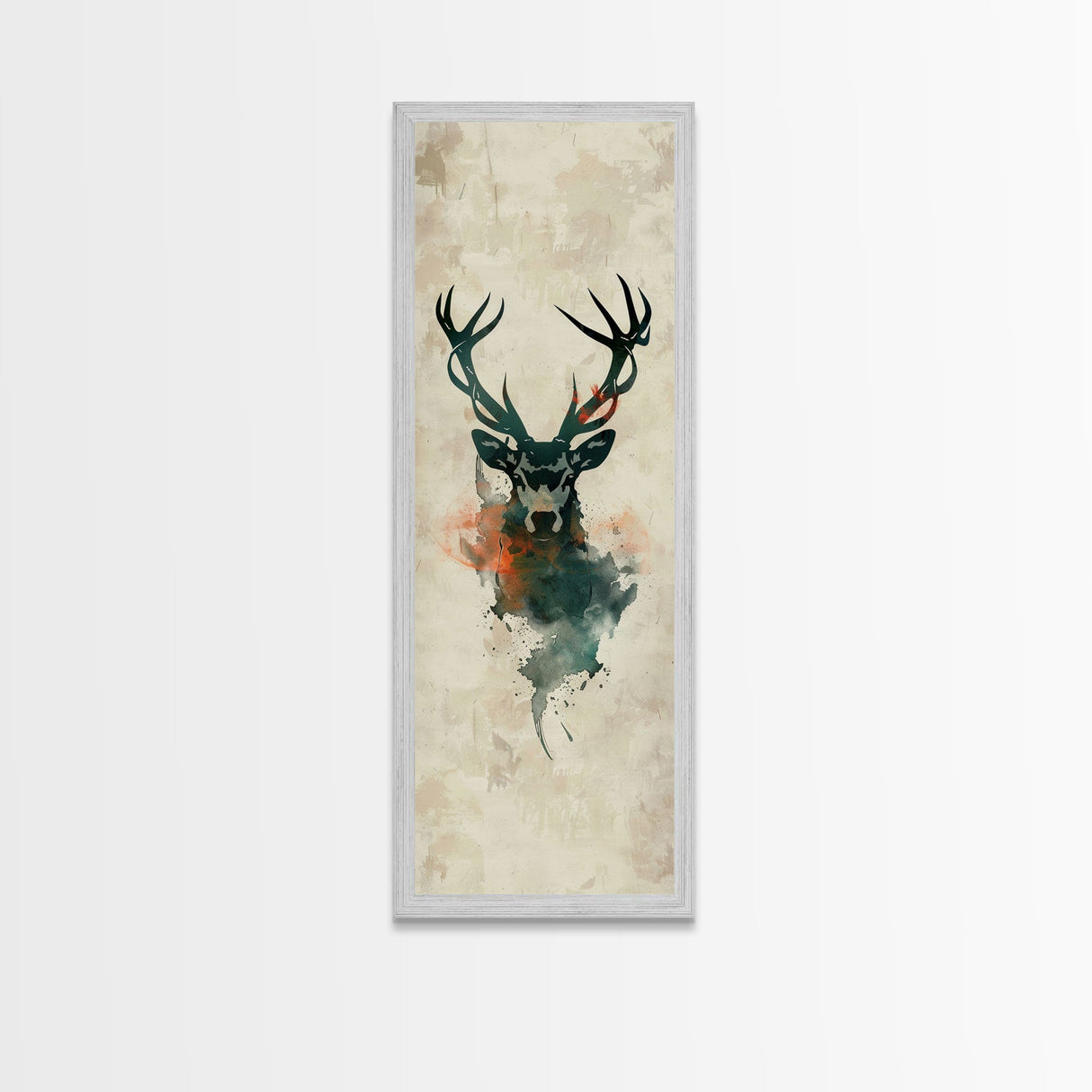 Stag Silhouette Japanese Style Tall Wall Art Skinny Framed Canvas Print Abstract Background