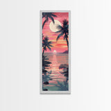 Serene Sunset With Palm Trees And Tranquil Ocean Reflection Ukiyo-e Wood Block Tall Skinny Art Framed Canvas Print