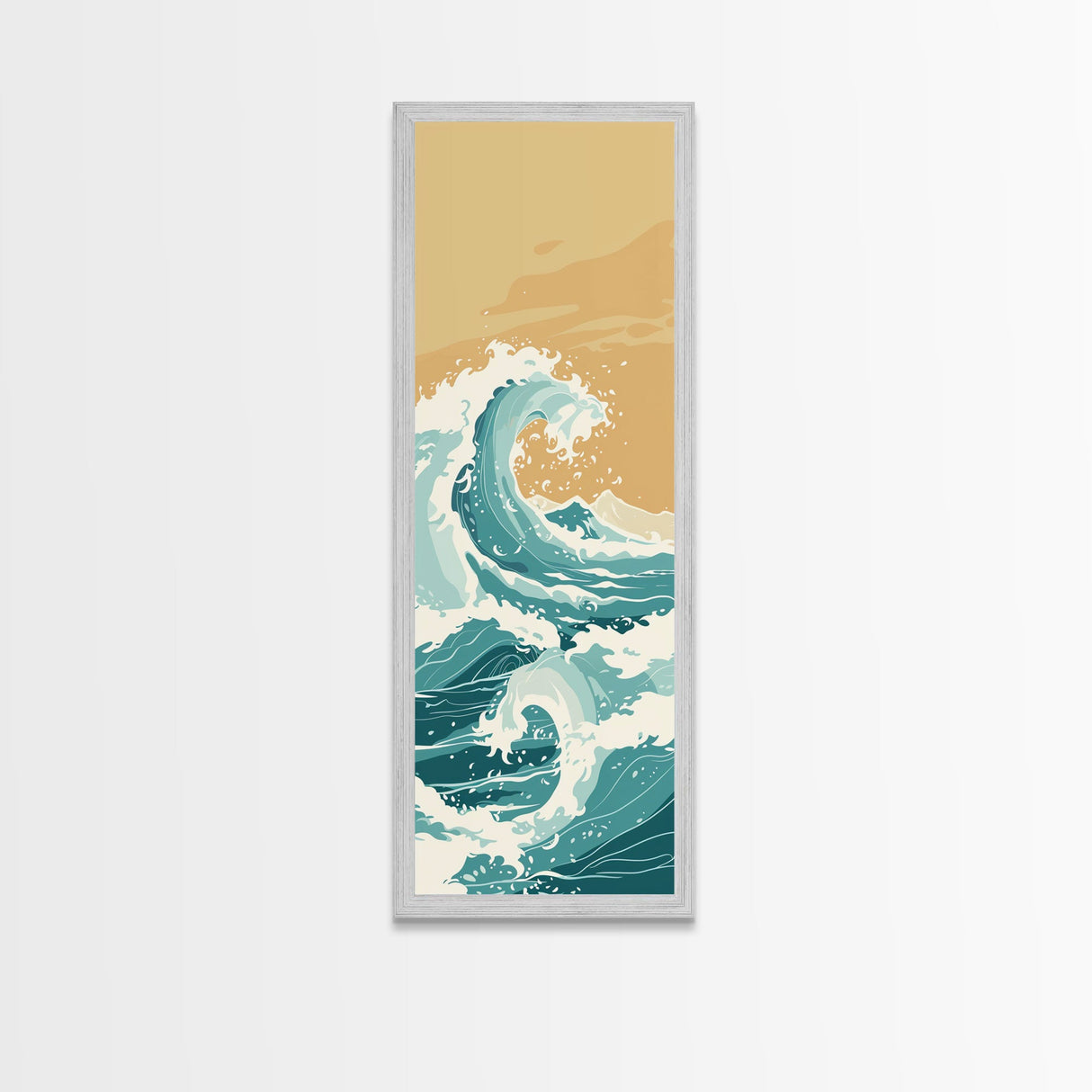 Majestic Ocean Wave In A Minimalist Style – Framed Canvas Print With Skinny Art And Tall Art Featuring Ukiyo-E Art And Japanese Style Art