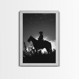 Silhouette of a Cowboy on Horseback under a Starry Night Sky for Western Wall Art, Canvas Prints, Home Decor, Living Room Art, Bedroom Art