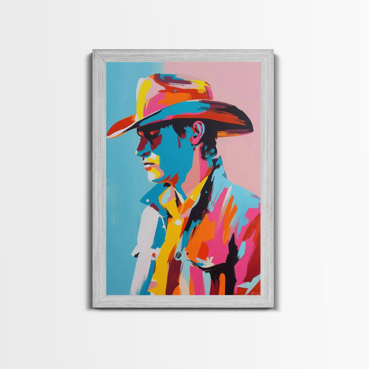 Pop Art Cowboy with Sunglasses - Framed Canvas Print, Bright Western Art, Contemporary Cowboy Wall Art for Bedroom Decor