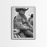 Rugged Cowboy in Weathered Denim Jacket, Black and White Photography for Western Wall Art, Canvas Prints, Home Decor, Living Room Art