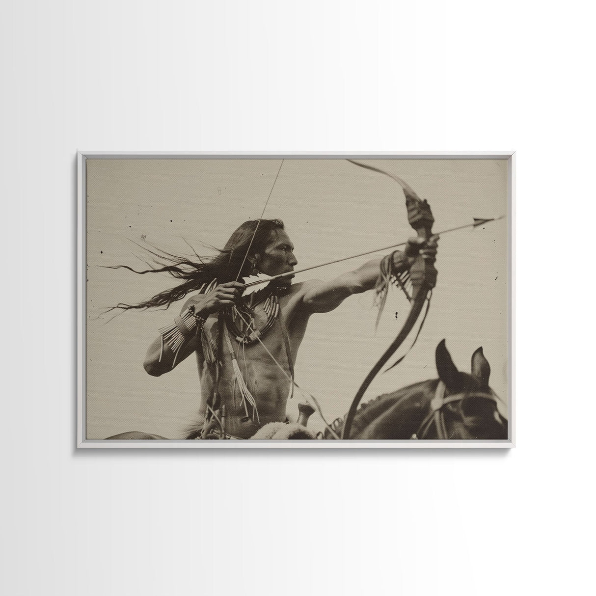 Native American Photo Art, Framed Canvas Print, Bow & Arrow Wall Art, Wild West Decor, Western Art, Country Rustic Wall Art, Metal Art