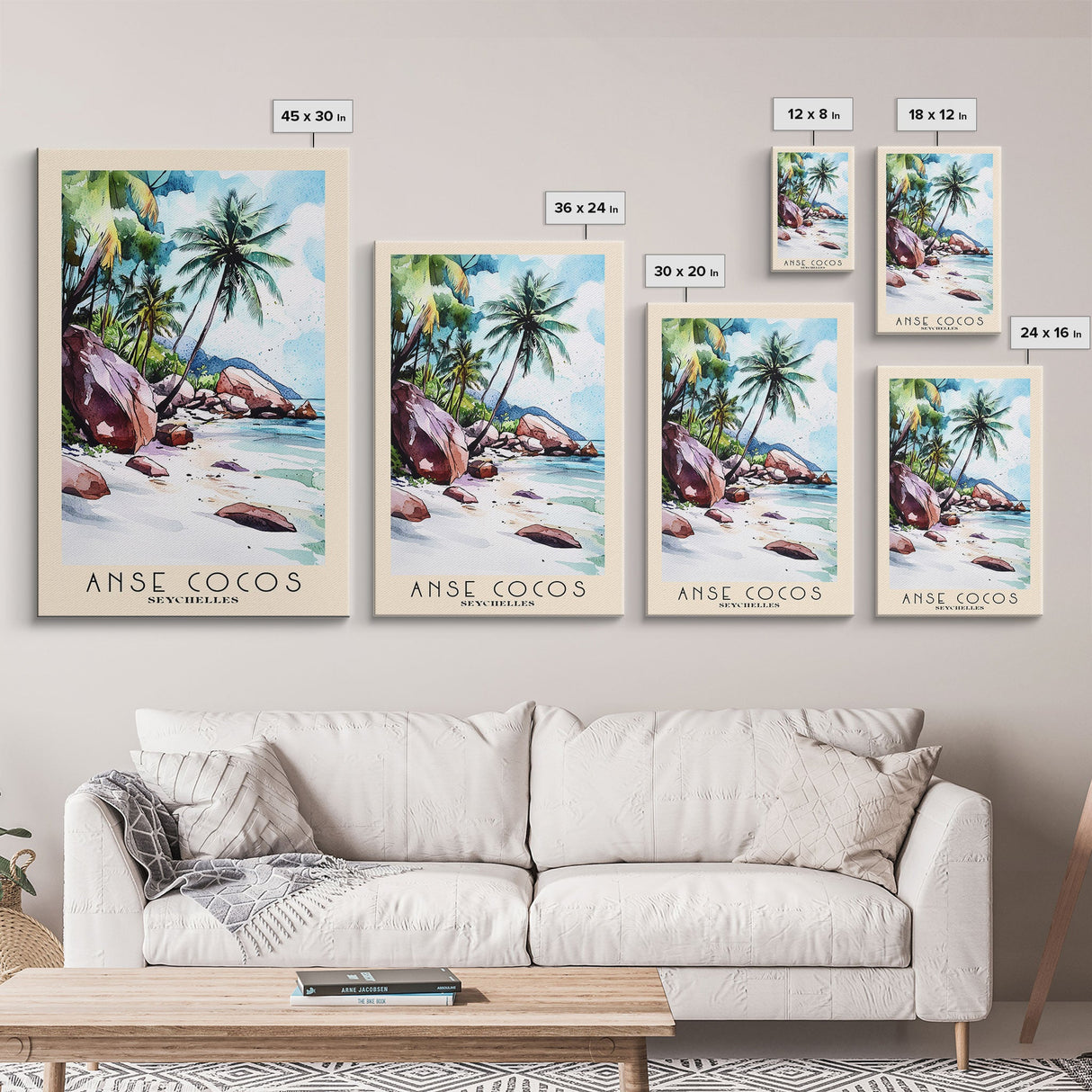 Anse Cocos, Seychelles Watercolor Beach Print, Vacation Gift, Seychelles Wall Art, Beach Painting, Beach Decor, Beach Painting