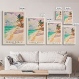 Arashi Beach, Aruba Watercolor Beach Print, Vacation Gift, Aruba Wall Art, Framed Canvas Print, Framed Beach Painting