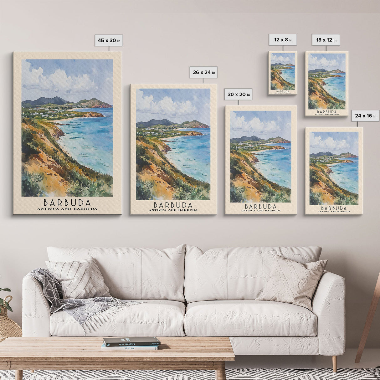 Barbuda, Antigua and Barbuda Watercolor Beach Print, Vacation Gift, Antigua and Barbuda Wall Art, Framed Canvas Print, Framed Beach Painting