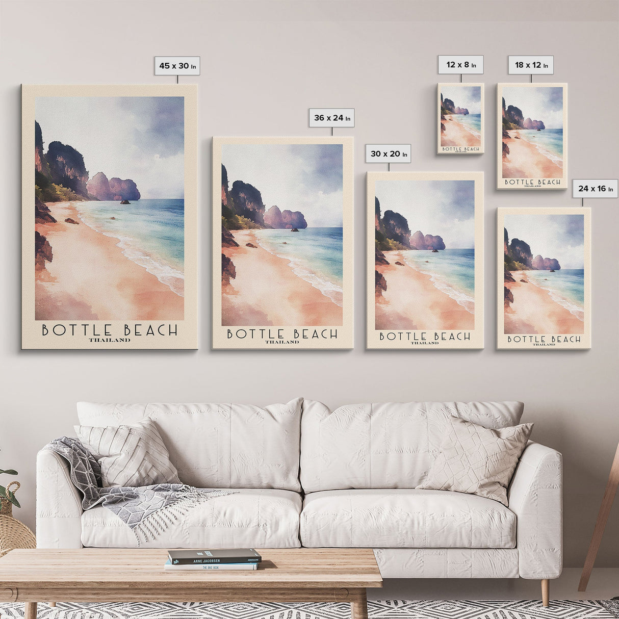 Bottle Beach, Thailand Watercolor Beach Print, Vacation Gift, Thailand Wall Art, Framed Canvas Print, Framed Beach Painting