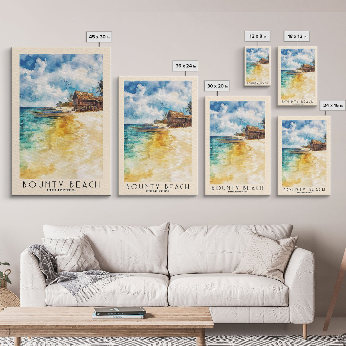 Bounty Beach, Philippines Watercolor Beach Print, Vacation Gift, Philippines Wall Art, Framed Canvas Print, Framed Beach Painting