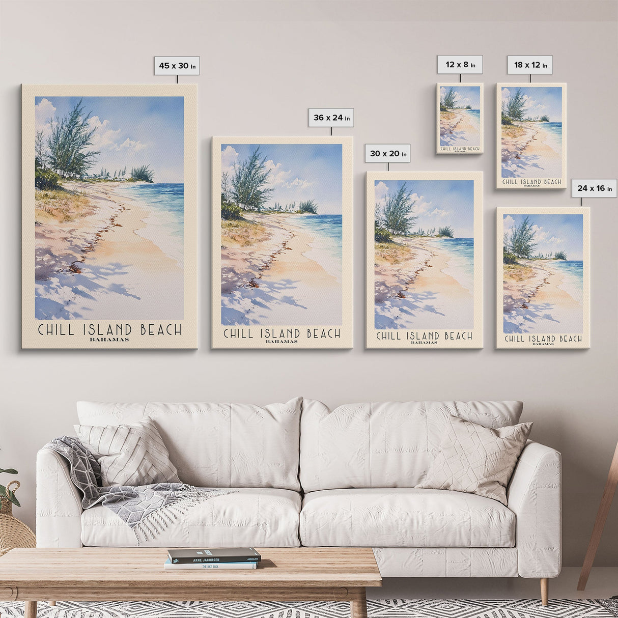 Chill Island Beach, Bahamas Watercolor Beach Print, Vacation Gift, Bahamas Wall Art, Framed Canvas Print, Framed Beach Painting