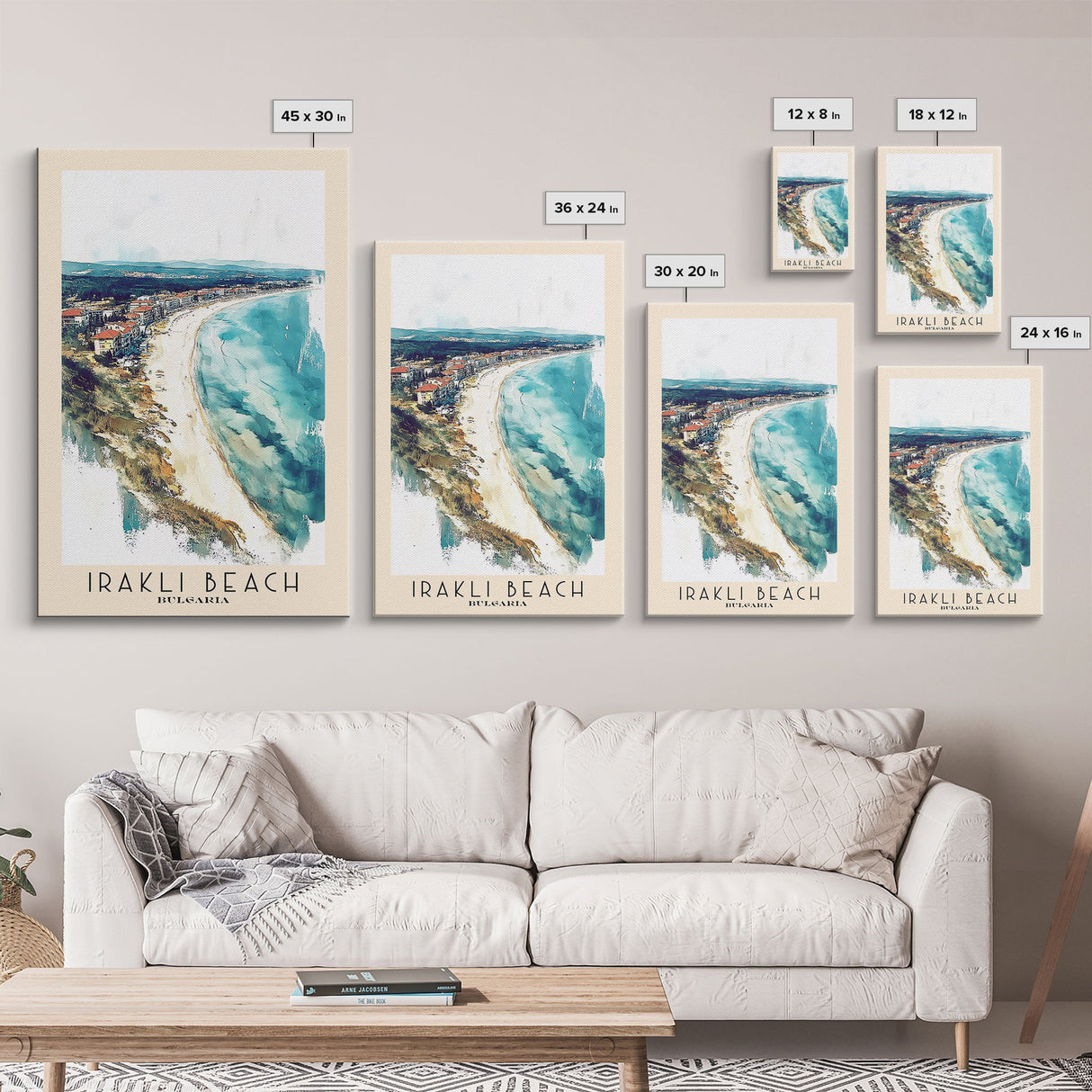 Irakli Beach, Bulgaria Watercolor Beach Print, Vacation Gift, Bulgaria Wall Art, Framed Canvas Print, Framed Beach Painting