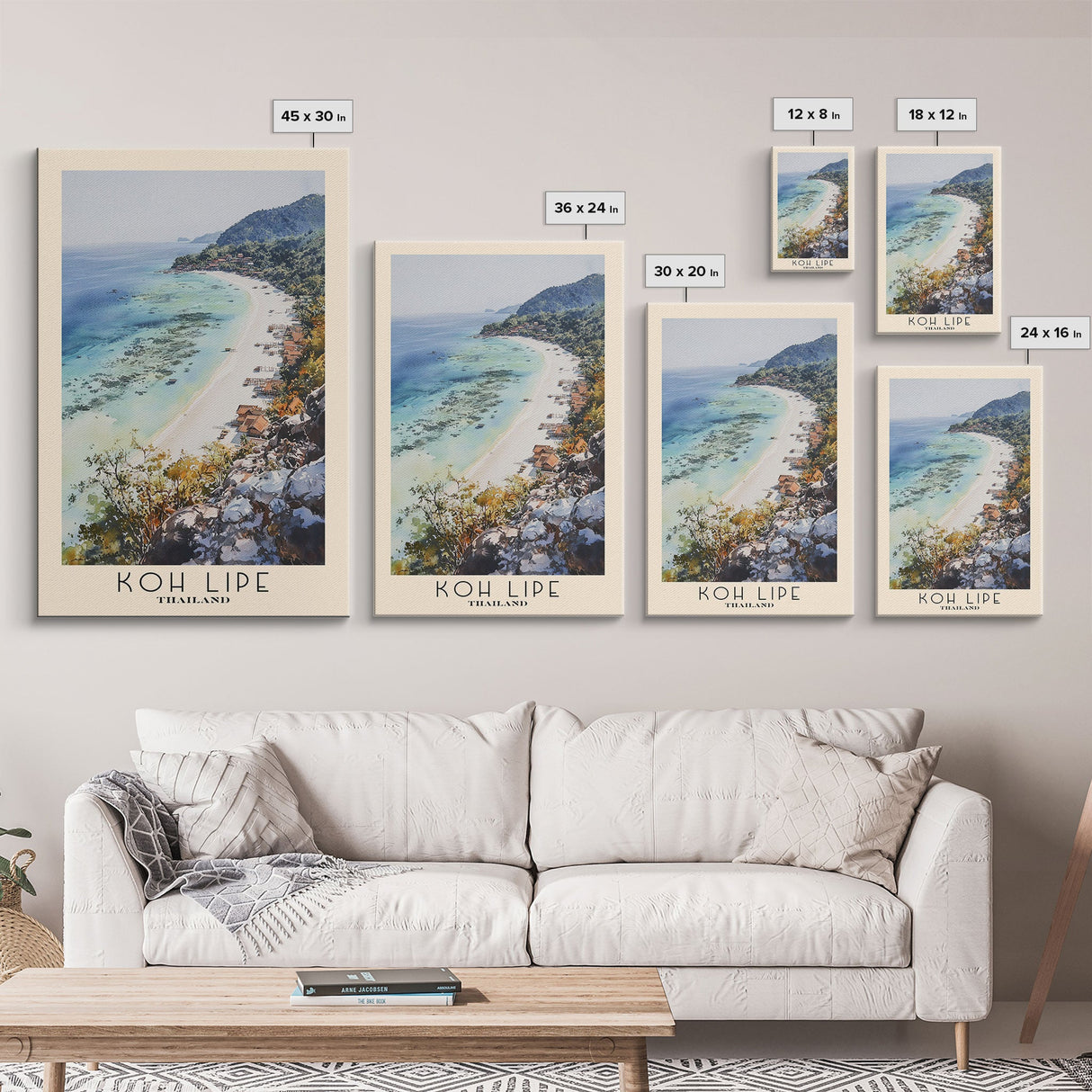 Koh Lipe, Thailand Watercolor Beach Print, Vacation Gift, Thailand Wall Art, Framed Canvas Print, Framed Beach Painting