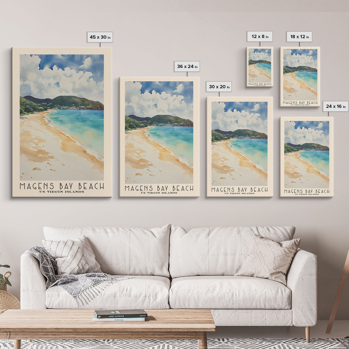 Magens Bay Beach, US Virgin islands Watercolor Beach Print, Vacation Gift, US Virgin islands Wall Art, Framed Canvas Print, Framed Beach Painting