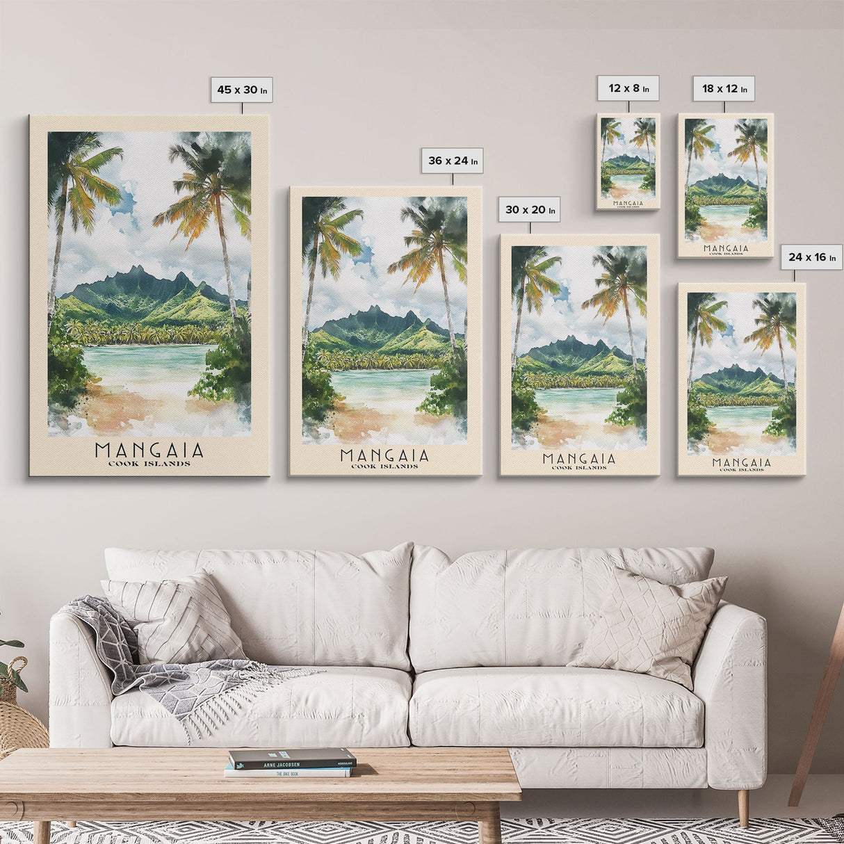 Mangaia, Cook Islands Watercolor Print, Vacation Gift, Cook Islands Wall Art, Beach Painting, Beach Decor, Large Wall Art, Wood Frame Art